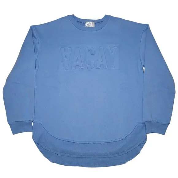 Embossed Crewneck Sweatshirt Womens Blue Salty Wave Small Beachy Streetwear NWOT - Picture 1 of 10